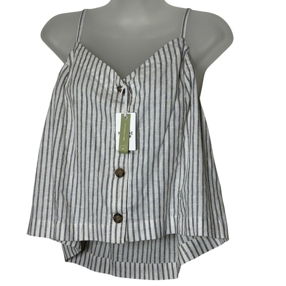Marine Layer Womens Large Striped Cami Tank Top Button Front Tencel Blend NWT